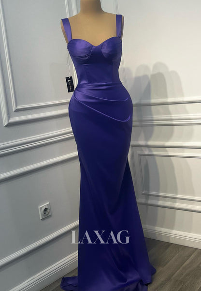 Sweetheart Straps Sleeveless Formal Gowns Floor-Length Pleated Satin Mermaid Evening Dress