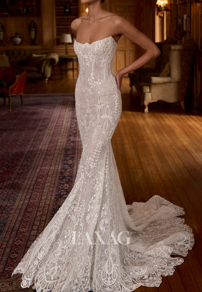 Bateau-Neck Sleeveless Fully Sequined Beaded Lace Sweep Train Mermaid Wedding Dress