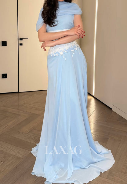 Scoop-Neck Sleeveless Sequined Applique Chiffon Pleated Fitted Evening Dress