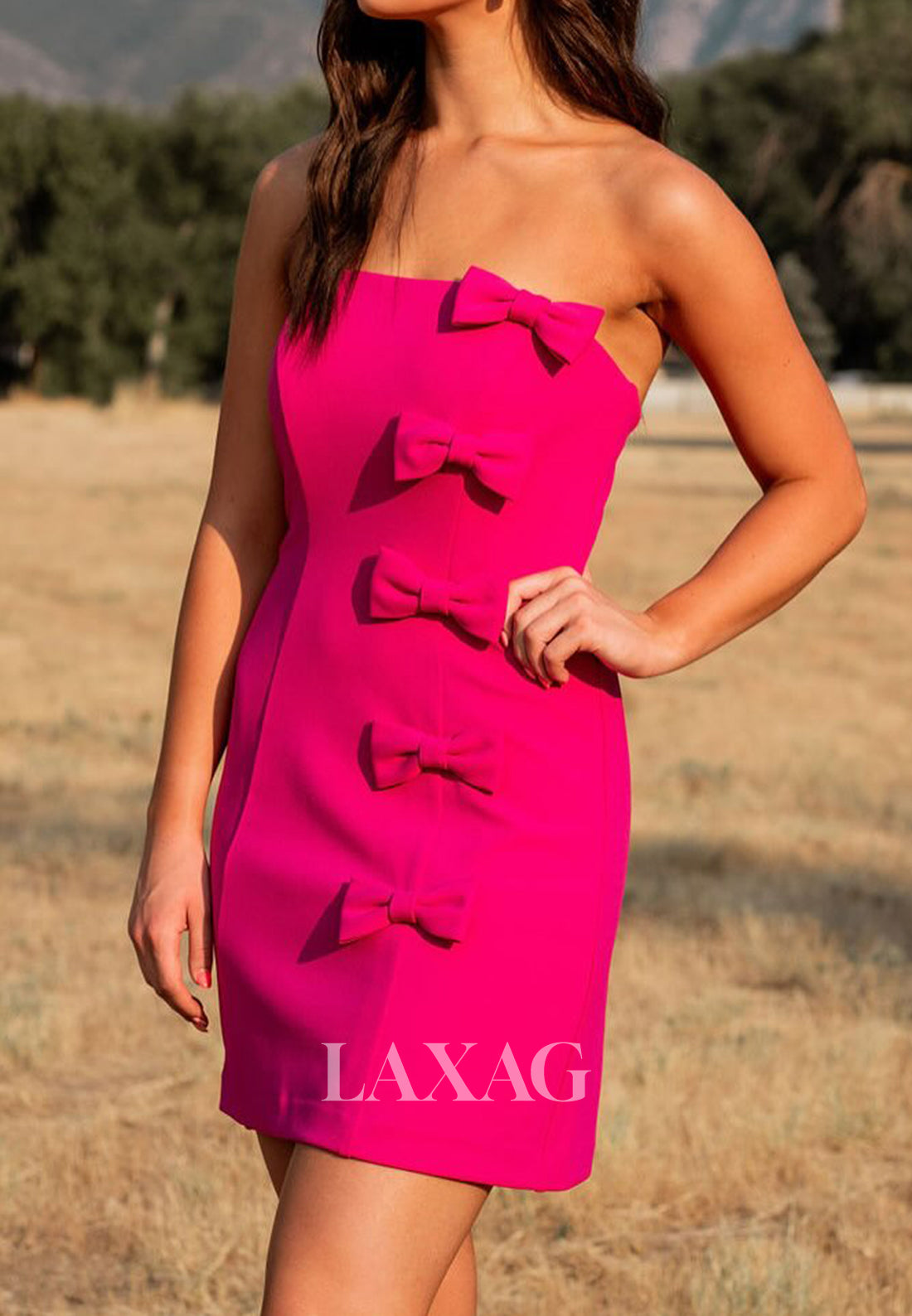 Tube Top Off-Shoulder Sleeveless Satin Short A-Line Party Homecoming Dress with Bows