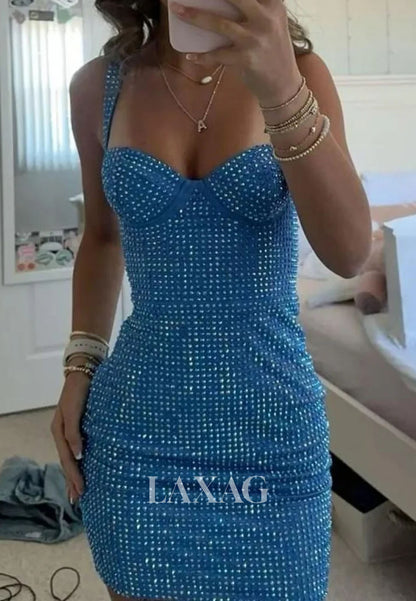 Sweetheart Spaghetti Straps Sleeveless Fully Sequined Pleated Satin Mermaid Homecoming Dress