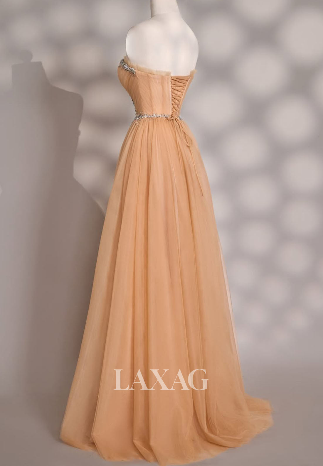 Sweetheart Beaded Pleated Tulle Party Gowns Off-Shoulder Sleeveless Floor-Length A-Line Prom Dress