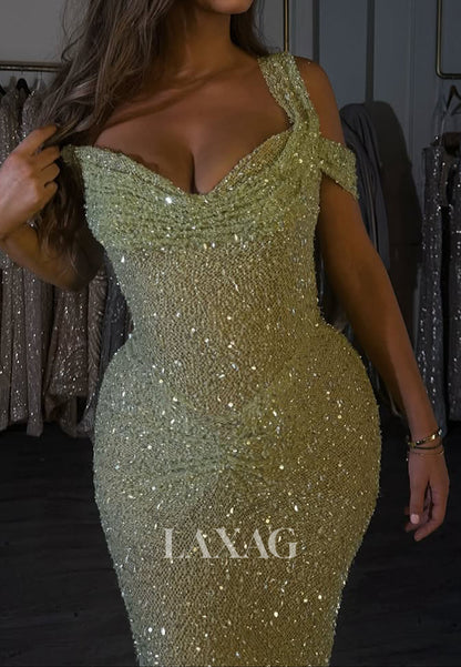 Sweetheart Fully Sequined Floor-Length Mermaid Evening Dress Straps Sleeveless Prom Gowns