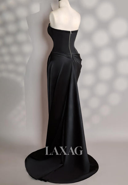 Simple Tube Top Pleated Satin Mermaid Evening Dress Off-Shoulder Sleeveless Formal Gowns