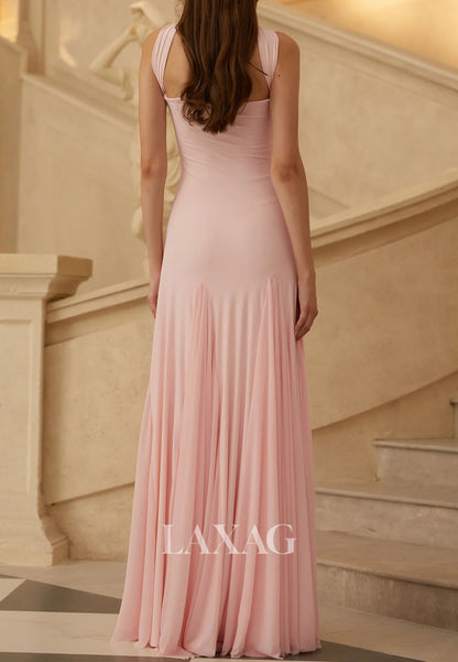 Sweetheart Chiffon Pleated Fitted Prom Dress Off-Shoulder Sleeveless Floor-Length Party Gowns