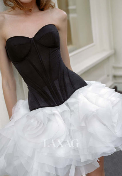 Sweetheart Off-Shoulder Sleeveless Two Tone Tulle Tiered A-Line Party Homecoming Dress