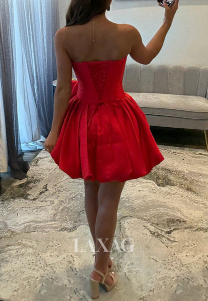 Off-Shoulder Scoop-Neck Floral Embellished Pleated Satin A-Line Party Homecoming Dress