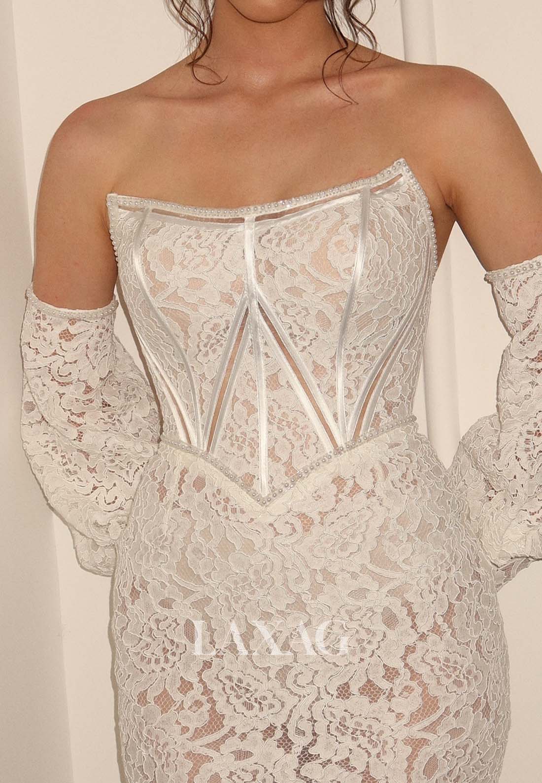 Scoop-Neck Off-Shoulder Mermaid Wedding Dress Allover Lace Floor-Length Bride Gowns with Gloves