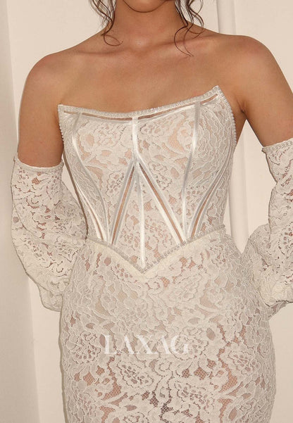 Scoop-Neck Off-Shoulder Mermaid Wedding Dress Allover Lace Floor-Length Bride Gowns with Gloves