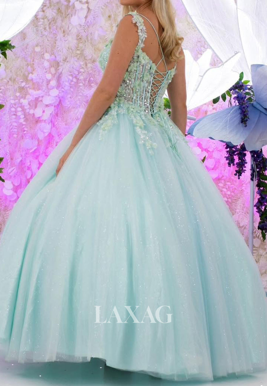 Sweetheart Spaghetti Straps Tulle Pleated Party Gowns Floral Embellished Sequined A-Line Prom Dress