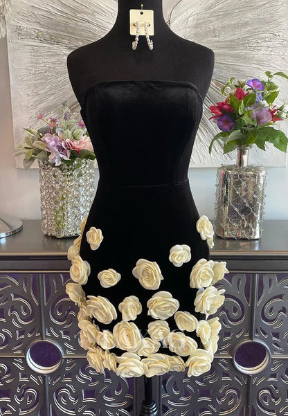 Off-Shoulder Bateau-Neck Sleeveless Floral Embellished Satin Mermaid Homecoming Dress