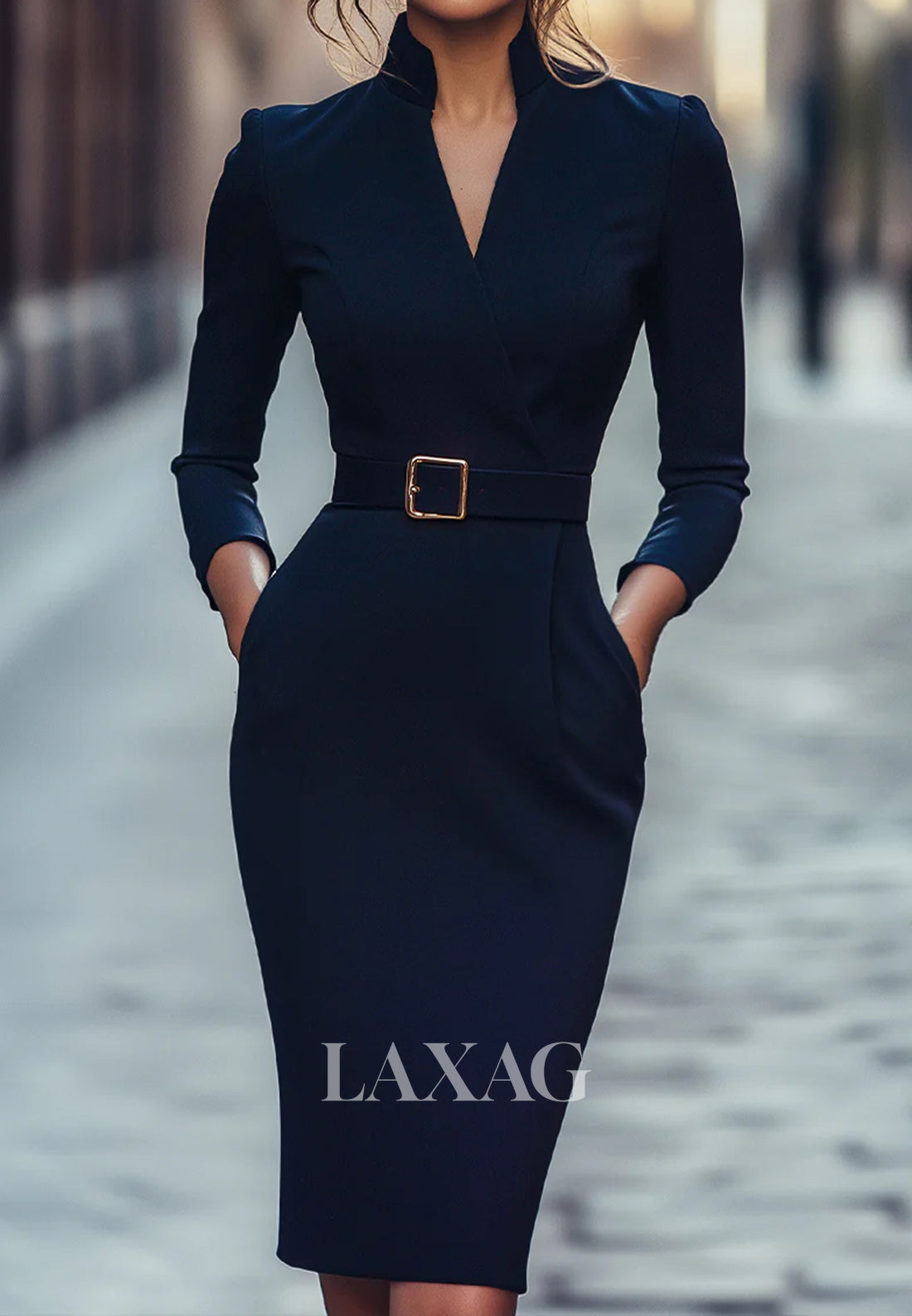 V-Neck Long-Sleeves Mermaid Mother of the Bride Dress Simple Knee-Length Satin Formal Gowns