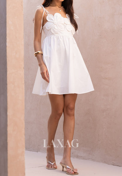 Tube Top Spaghetti Straps Sleeveless Floral Embellished Chiffon Pleated A-Line Homecoming Dress