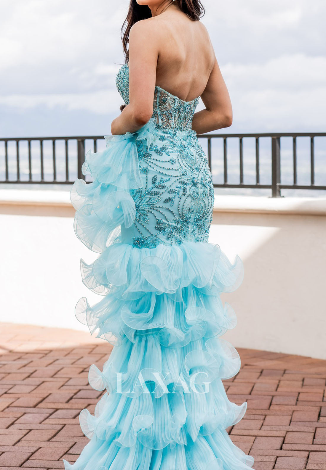 Sweetheart Sleeveless Tulle Tiered Mermaid Prom Dress Off-Shoulder Beaded Floor-Length Party Gowns