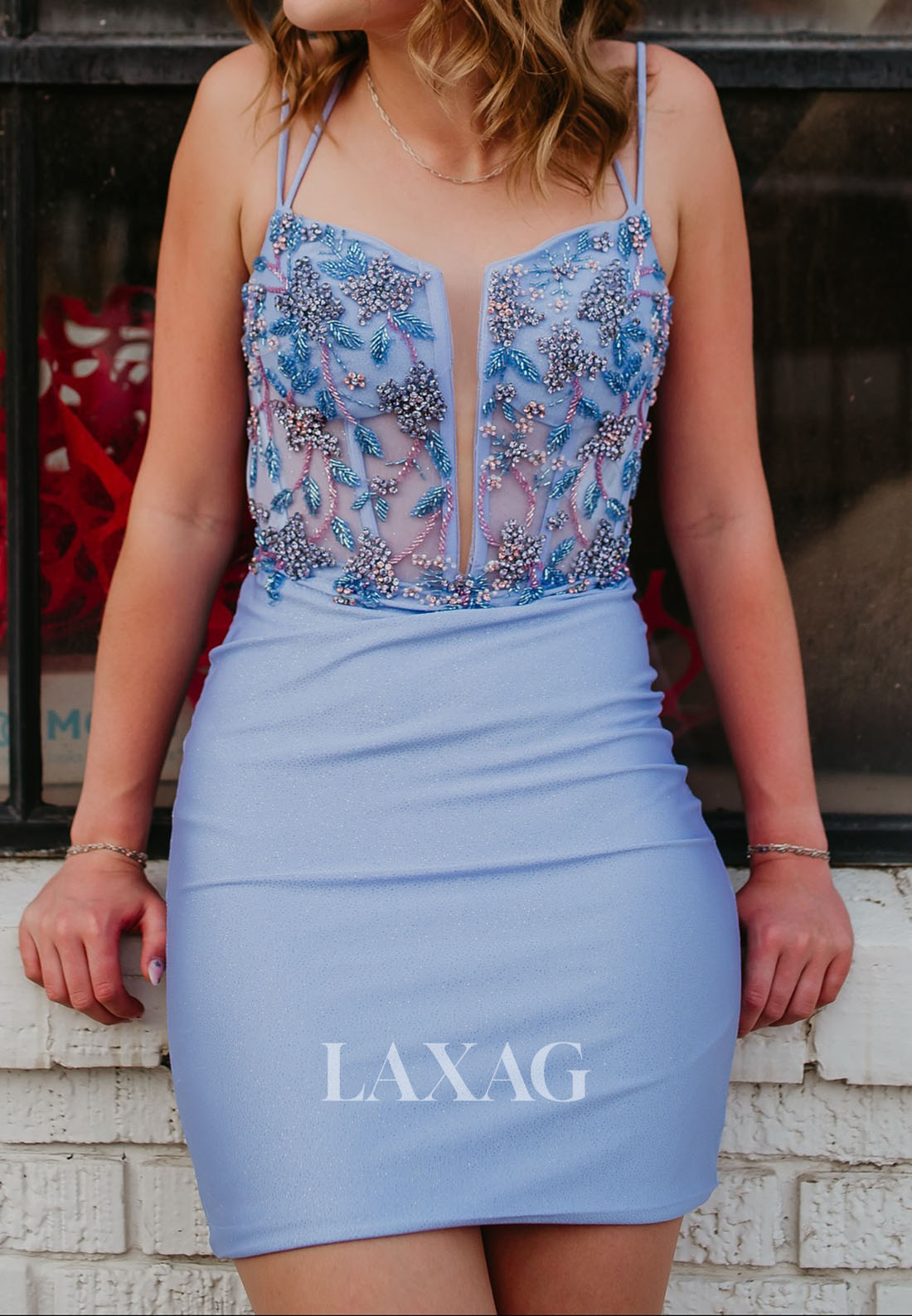 Plunging V-Neck Spaghetti Straps Sleeveless Beaded Satin Mermaid Homecoming Dress