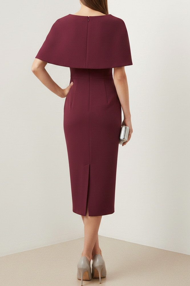 Scoop-Neck Sleeveless Satin Tea-Length Mermaid Wedding Guest Dress with Slit
