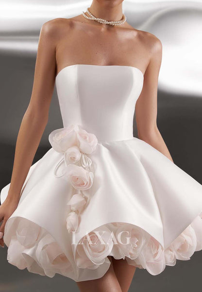 Tube Top Off-Shoulder Sleeveless Floral Embellished Short A-Line Beach Boho Wedding Dress