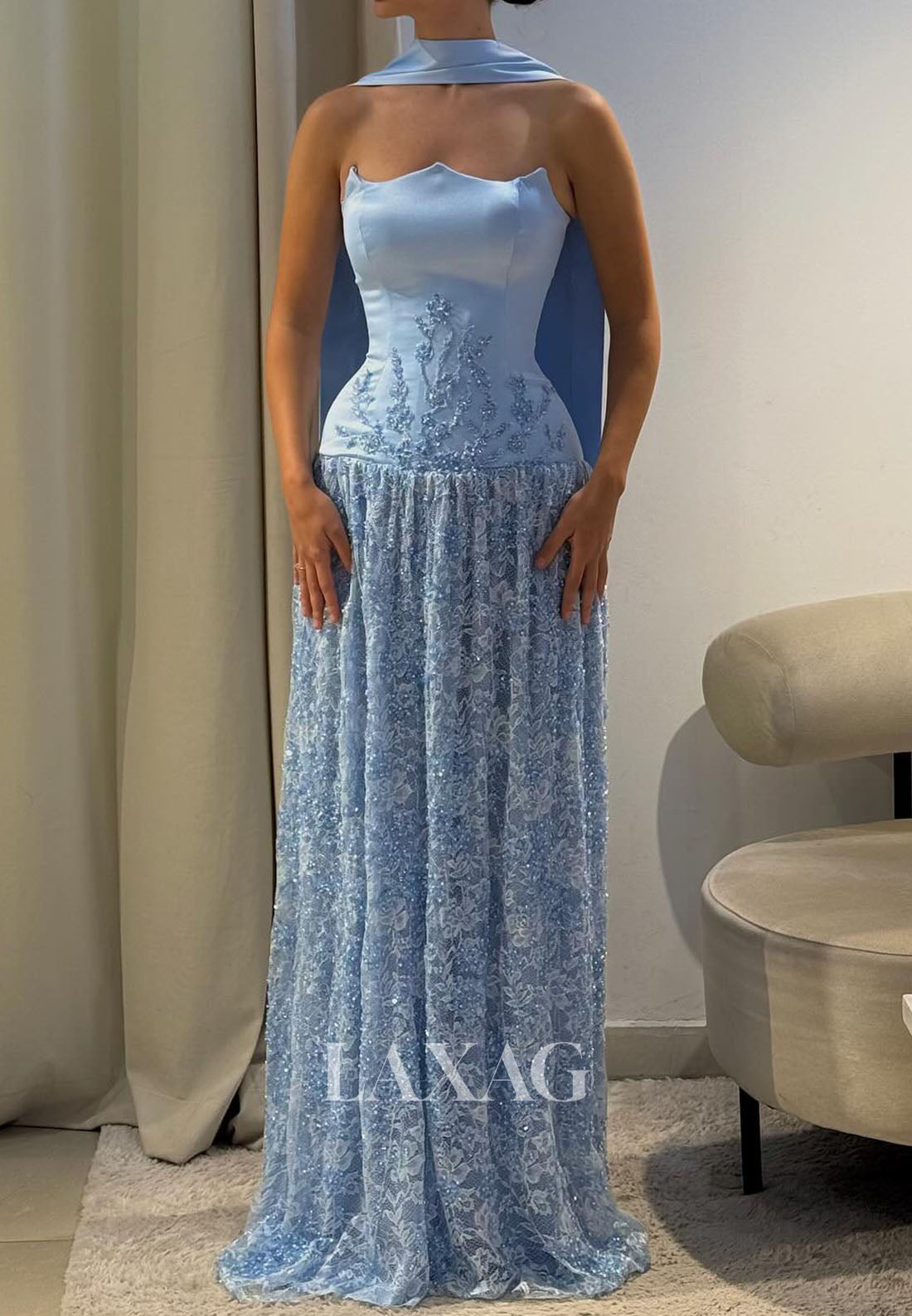 Off-Shoulder Sweetheart Sleeveless Beaded Sequined Applique Pleated Satin&Lace Fitted Prom Dress