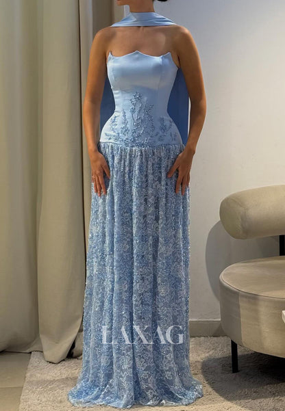 Off-Shoulder Sweetheart Sleeveless Beaded Sequined Applique Pleated Satin&Lace Fitted Prom Dress