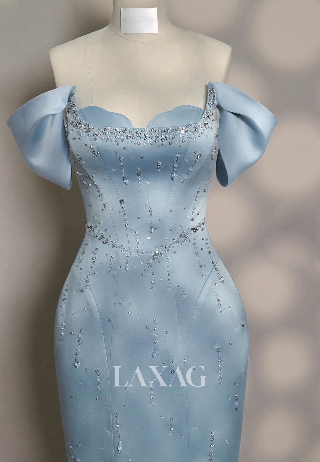 Sweetheart Sleeveless Satin Floor-Length Formal Gowns Off-Shoulder Beaded Mermaid Evening Dress