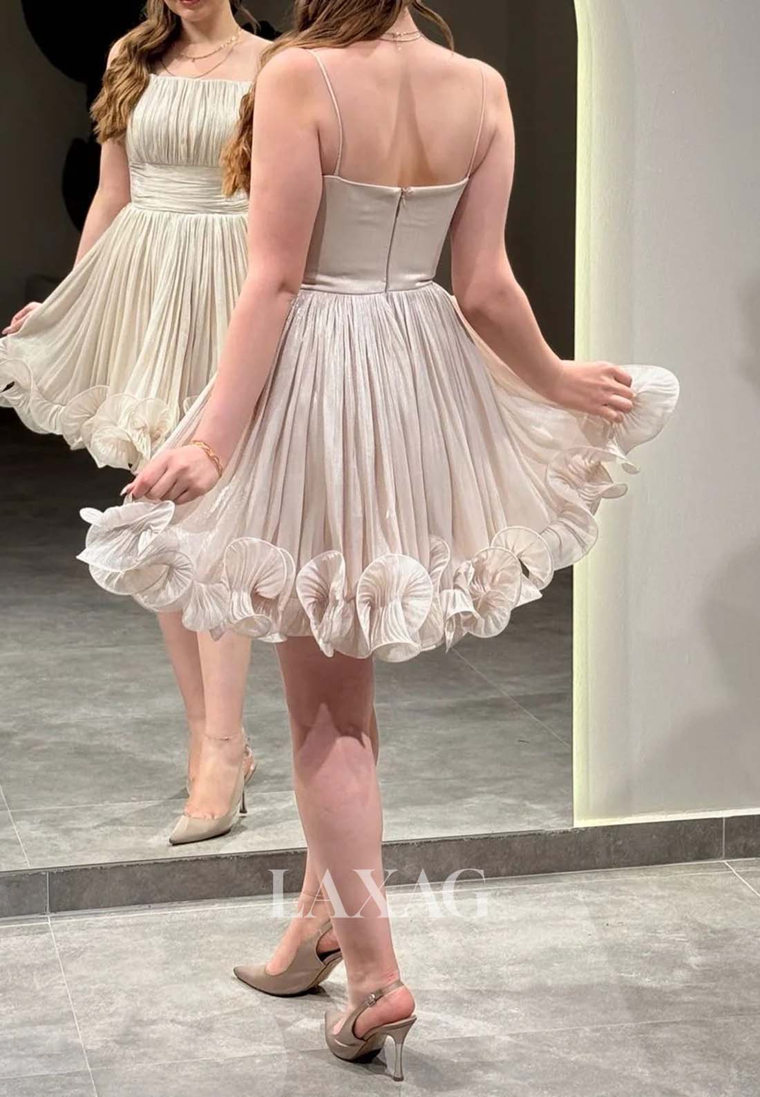 Spaghetti Straps Bateau-Neck Off-Shoulder Pleated Chiffon A-Line Homecoming Dress