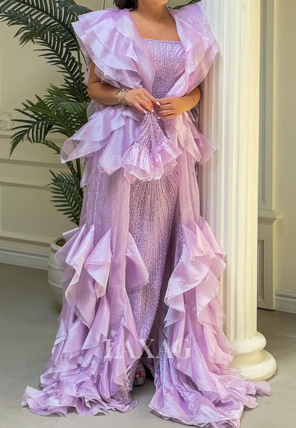 Tube Top Floor-Length Chiffon Pleated Mermaid Prom Dress Fully Sequined Beaded Evening Gowns