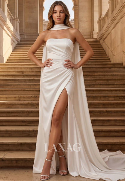 Sweetheart Off-Shoulder Sleeveless Satin Pleated Sweep Train Mermaid Wedding Dress with Train