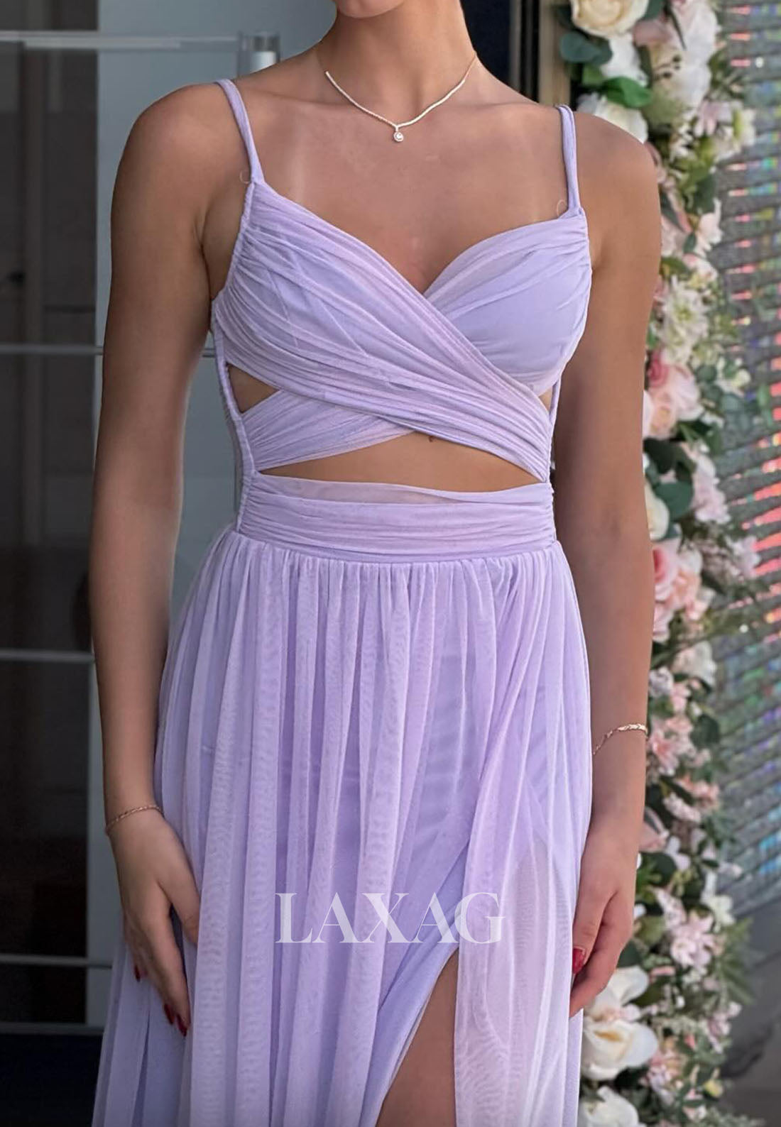 Sweetheart Spaghetti Straps Fitted Prom Dress Sleeveless Floor-Length Pleated Tulle Party Gowns