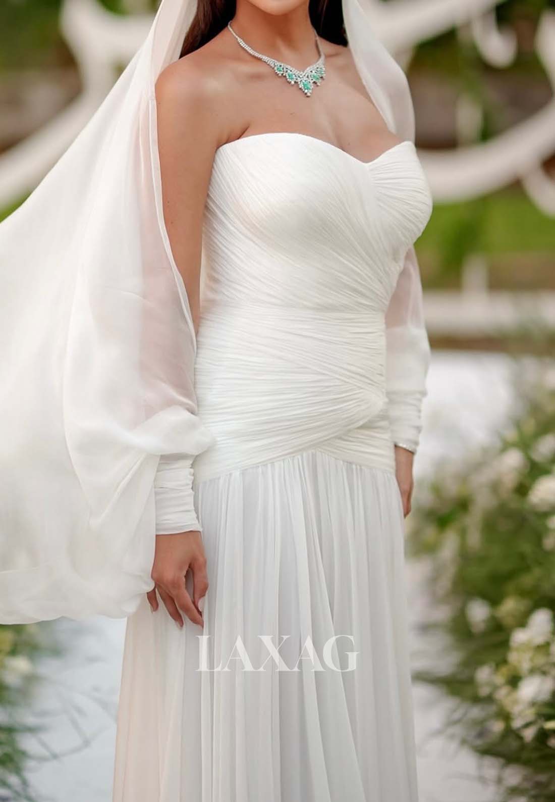 Sleeveless Pleated Chiffon Bride Gowns Sweetheart Off-Shoulder Simple Mermaid Wedding Dress