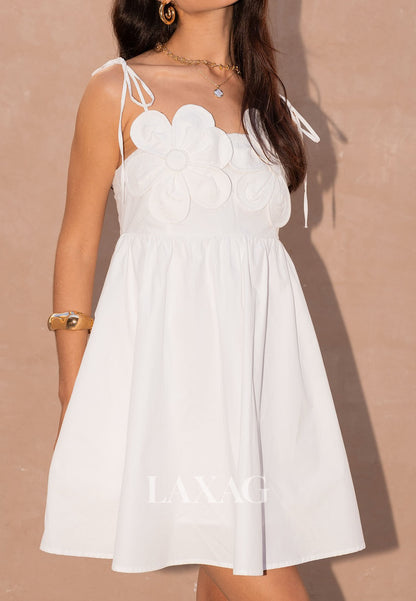 Tube Top Spaghetti Straps Sleeveless Floral Embellished Chiffon Pleated A-Line Homecoming Dress