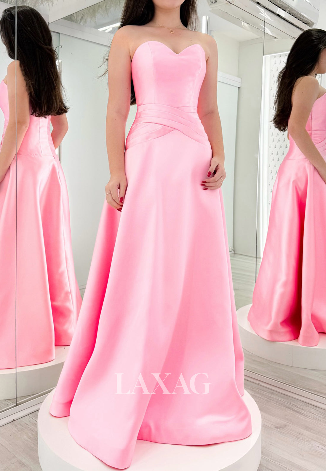 Off-Shoulder Sweetheart Sleeveless Floor-Length Satin Pleated Simple A-Line Party Prom Dress