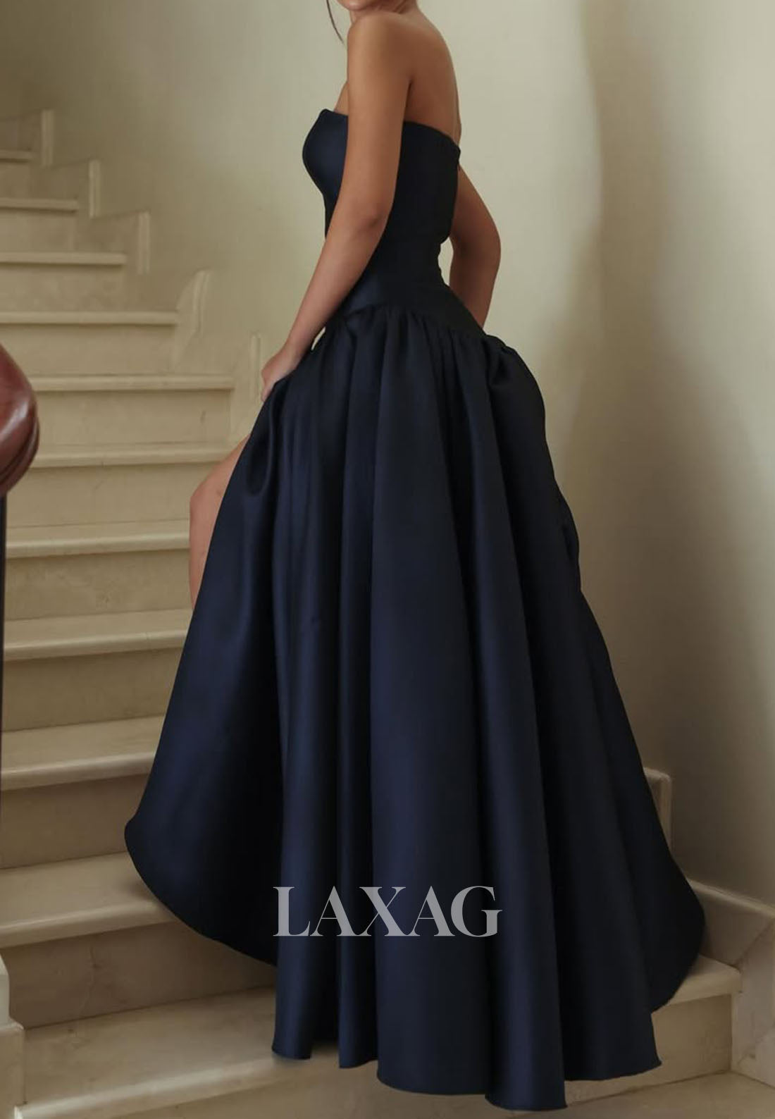 Off-Shoulder Pleated Satin Party Gowns Tube Top Sleeveless Floor-Length A-Line Prom Dress