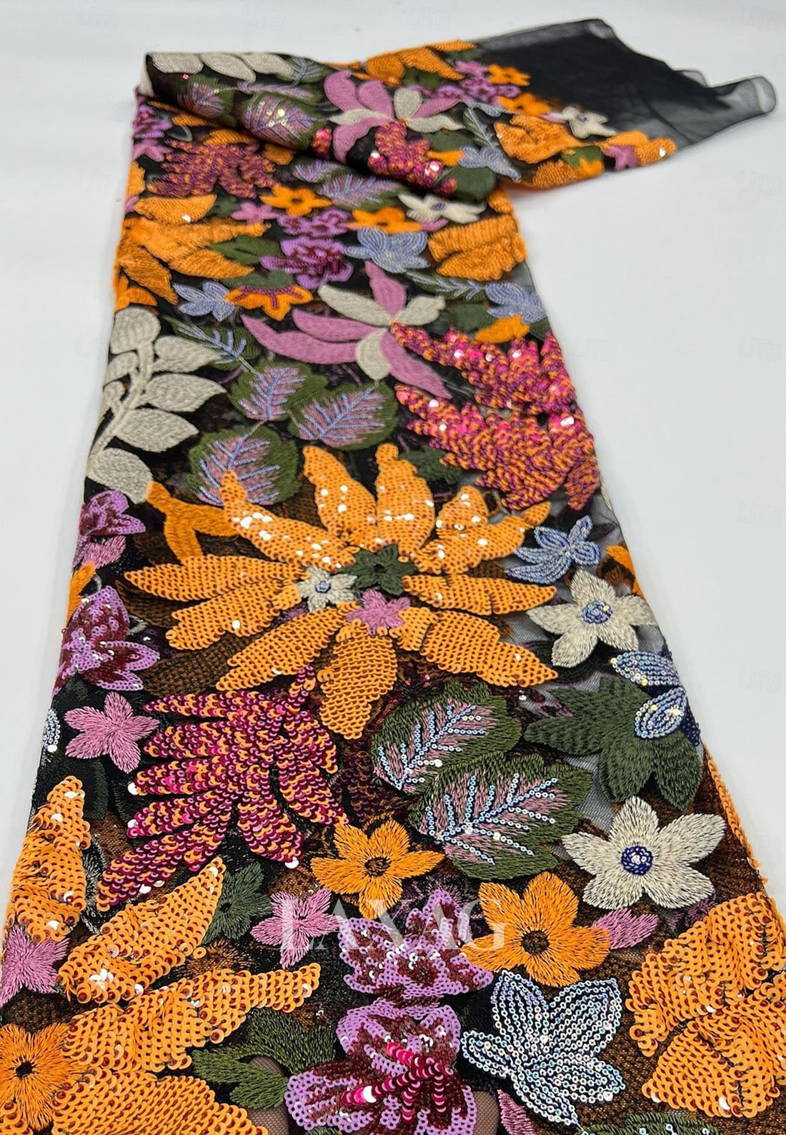 V-Neck Collared Tea-Length Mermaid Evening Dress 3/4-Sleeves Sequined Applique Satin Formal Gowns