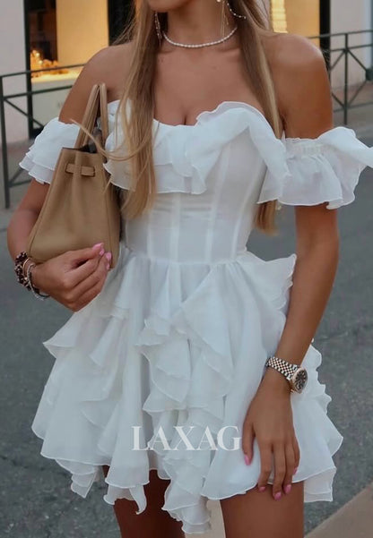 Sweetheart Off-Shoulder Sleeveless Pleated Chiffon Tiered A-Line Party Homecoming Dress