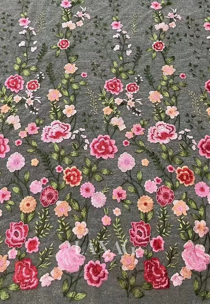 V-Neck Half-Sleeves Multi-Color Embroidered Floor-Length A-Line Mother of the Bride Dress