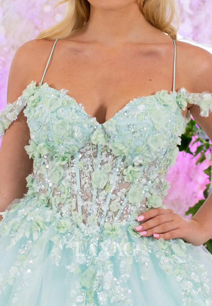 Sweetheart Spaghetti Straps Tulle Pleated Party Gowns Floral Embellished Sequined A-Line Prom Dress