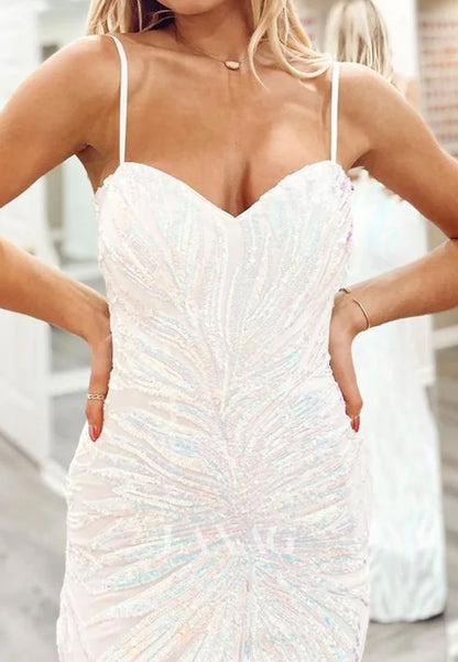 Sweetheart Spaghetti Straps Party Gowns Fully Sequined Applique Mermaid Prom Dress with Train