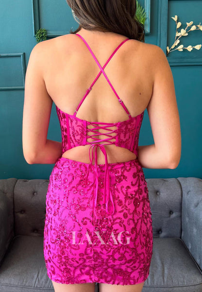 Spaghetti Straps Sweetheart Sleeveless Applique Sequined Meramid Party Homecoming Dress