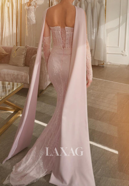 Scoop-Neck Off-Shoulder Prom Gowns Sleeveless Sequined Lace Applique Mermaid Evening Dress