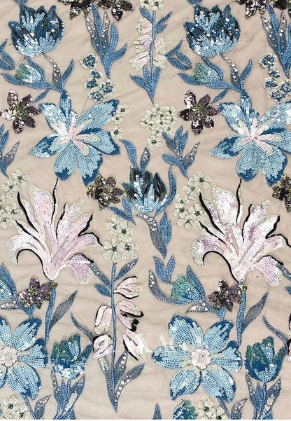 Scoop-Neck Satin Floor-Length Formal Gowns Long-Sleeves Sequined Applique A-Line Evening Dress