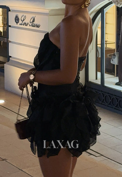 Tube Top Off-Shoulder Sleeveless Applique Pleated Tulle Mermaid Party Homecoming Dress