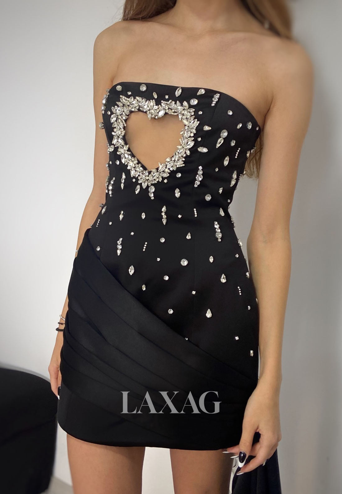 Tube Top Off-Shoulder Sleeveless Rhinestone Pleated Satin Mermaid Party Homecoming Dress