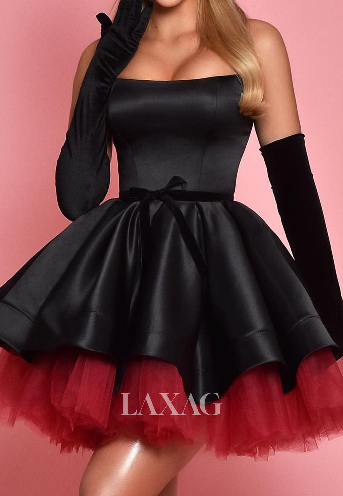 Tube Top Off-Shoulder Sleeveless Pleated Satin&Tulle Two Tone A-Line Homecoming Dress