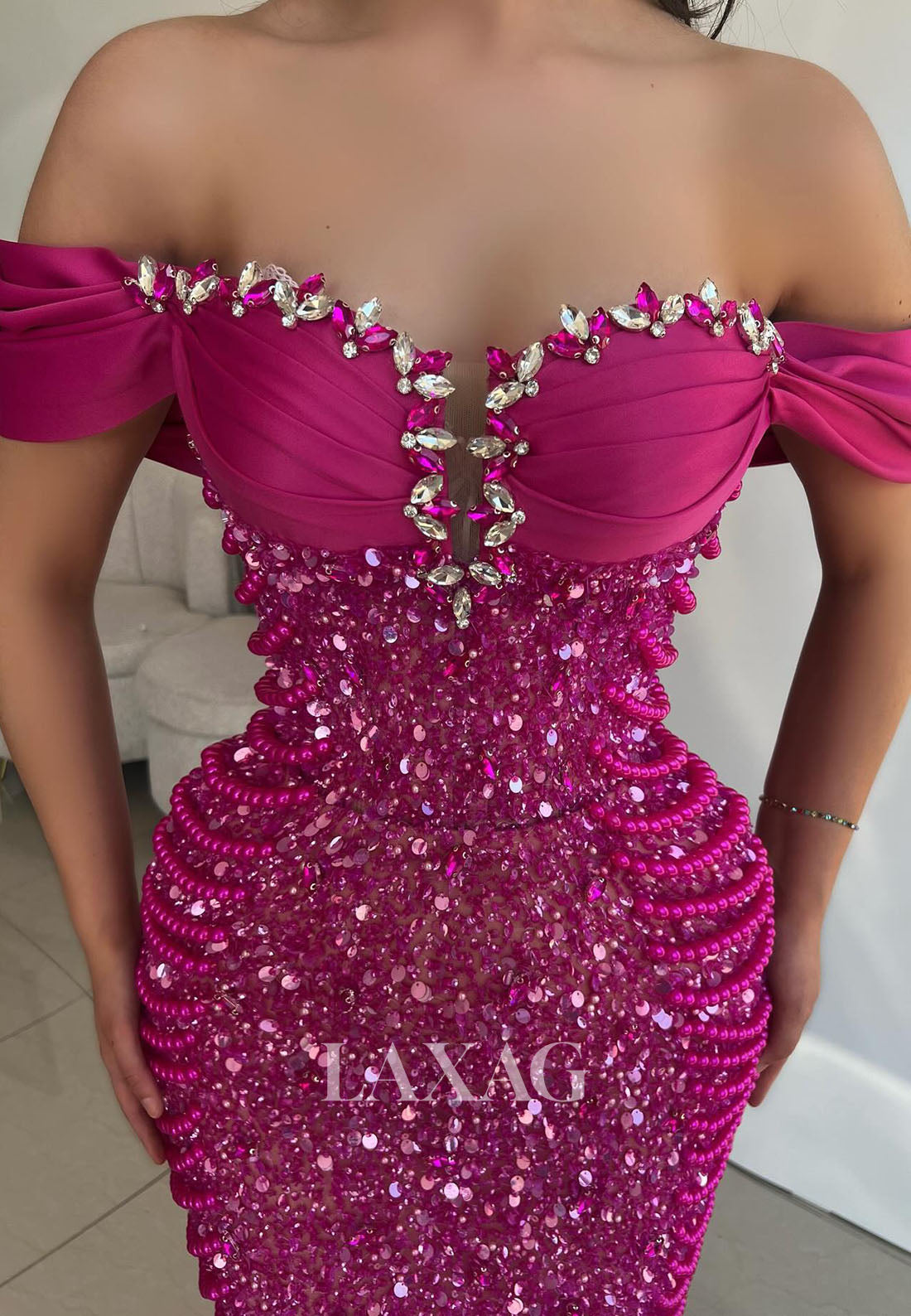 Sweetheart Fully Sequined Floor-Length Formal Gowns Rhinestone Pearls Mermaid Evening Dress