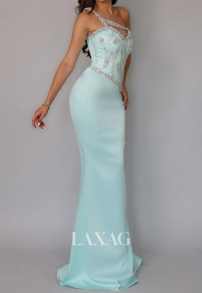 Sweetheart One-Strap Sleeveless Party Gowns Rhinestone Sequined Satin Mermaid Prom Dress