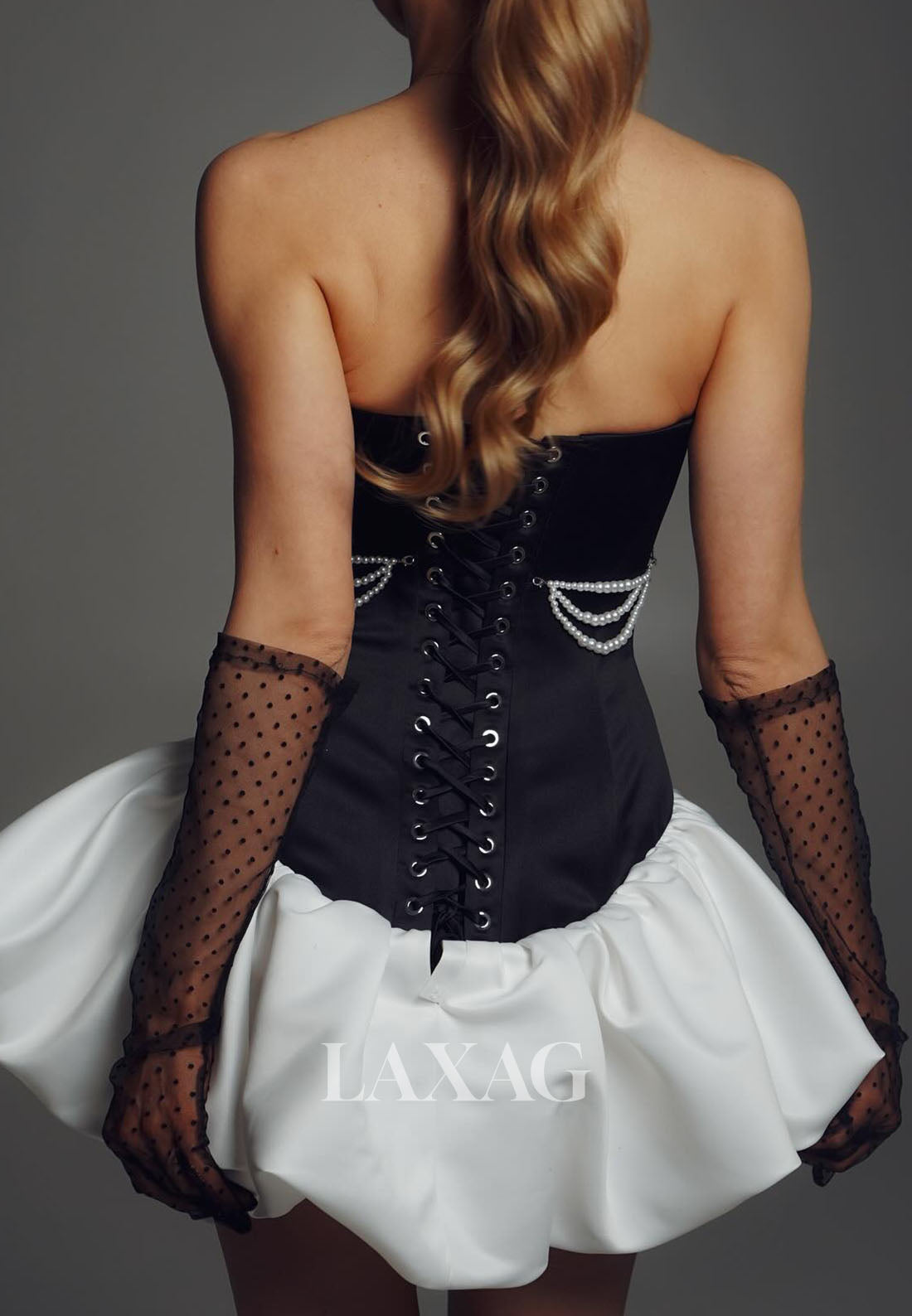 Tube Top Off-Shoulder Sleeveless Pearls Pleated Satin Two Tone A-Line Party Homecoming Dress