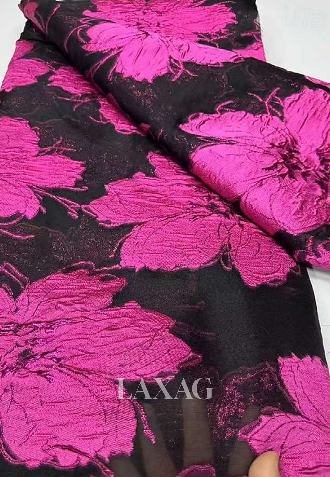 High-Neck 3/4-Sleeves Formal Gowns Jacquard Tulle Floor-Length A-Line Evening Dress