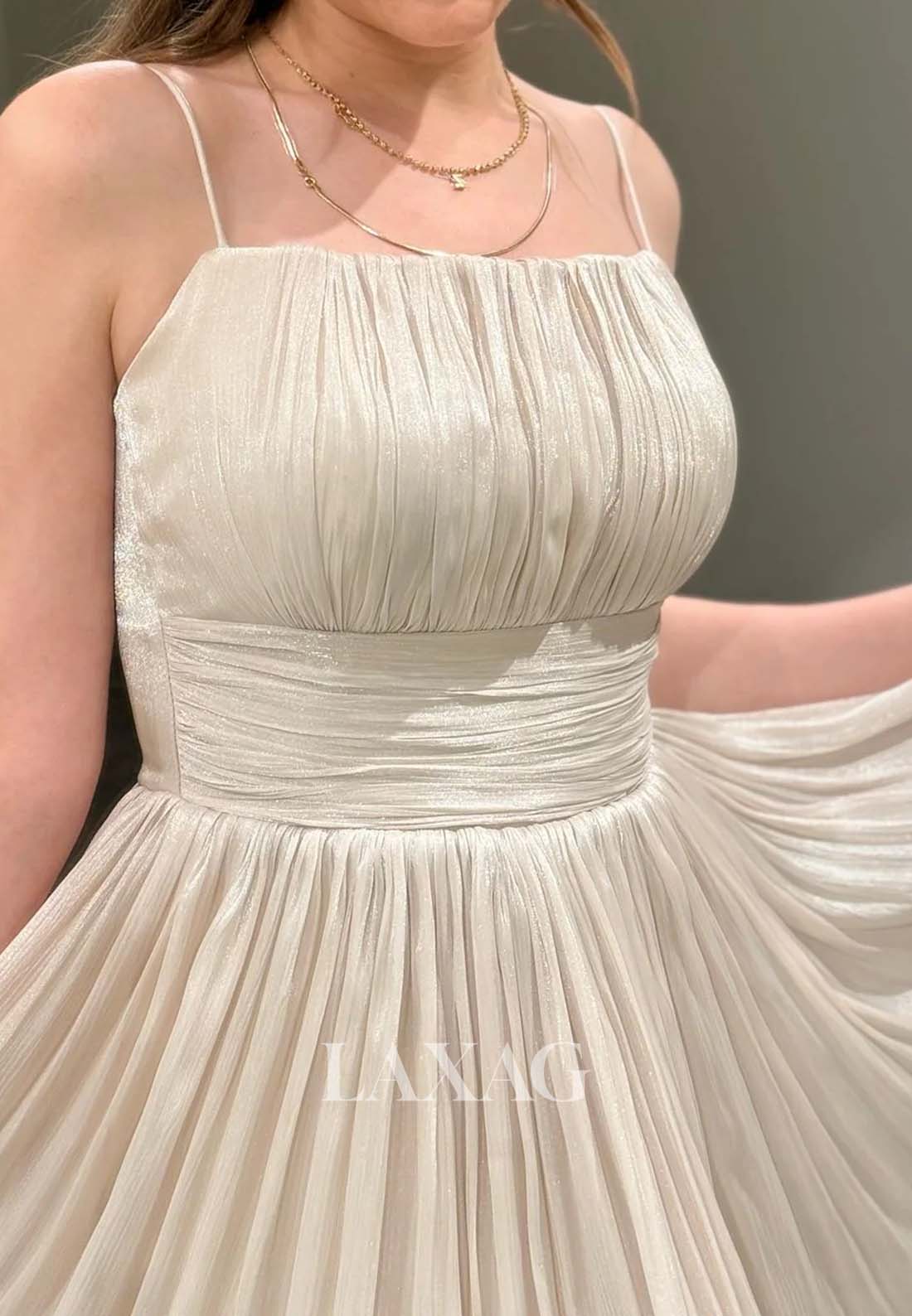 Spaghetti Straps Bateau-Neck Off-Shoulder Pleated Chiffon A-Line Homecoming Dress