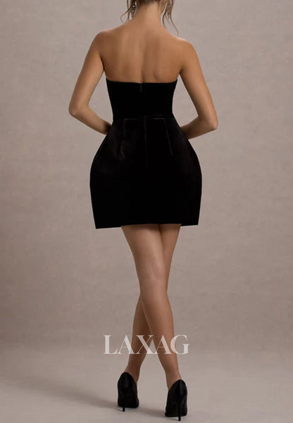 Tube Top Off-Shoulder Sleeveless Rhinestone Pleated Satin A-Line Party Homecoming Dress