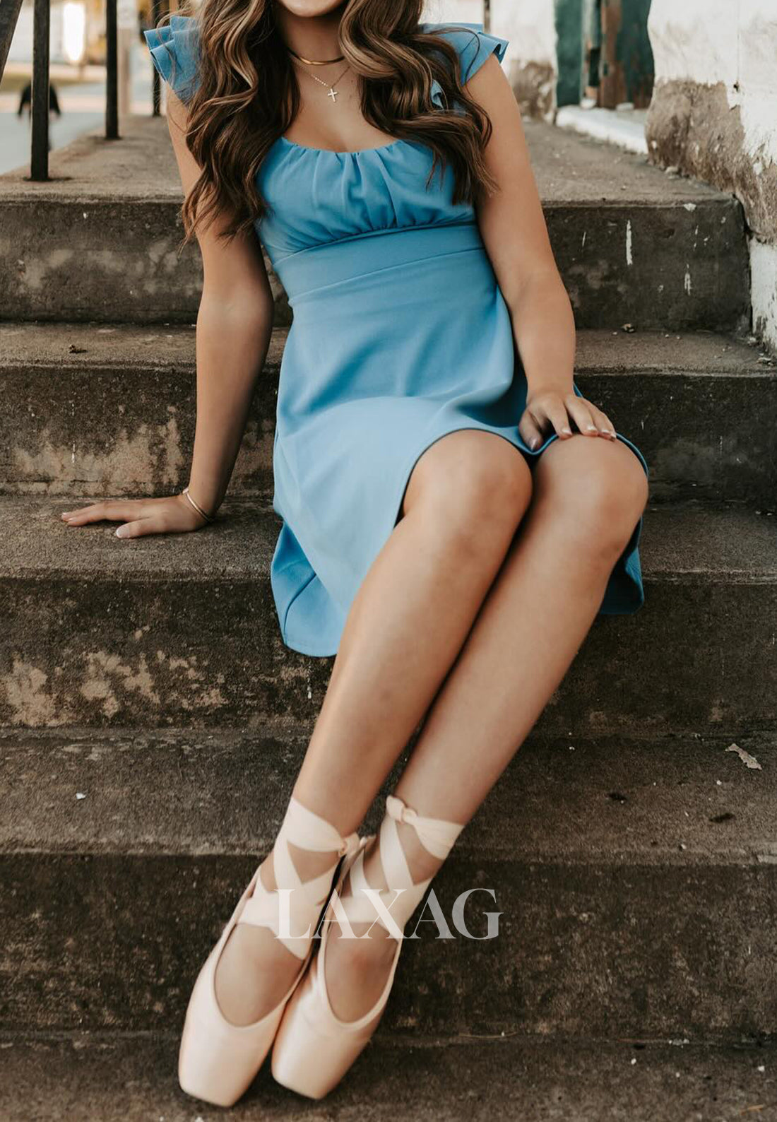 Scoop-Neck Cap-Sleeves Pleated Chiffon Short A-Line Party Homecoming Dress